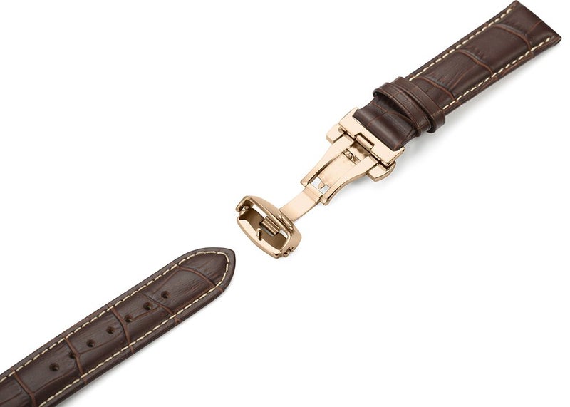 iStrap Leather Watch Band -Alligator Grain Embossed Pattern Calfskin Replacement Strap-Stainless Steel Deployment Buckle with Push Buttons-Bracelet for Men Women-18mm 19mm 20mm 21mm 22mm 24mm - Image 5